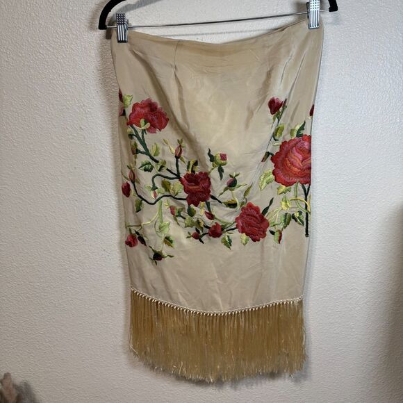 Vintage Ralph Lauren Silk Floral Wrap Fringe Mini Skirt Sz 4 Western Y2K FLAWED - Picture 5 of 12